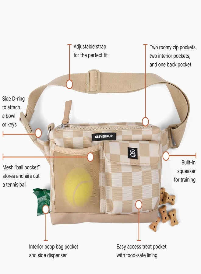 Cleverpup, Dog Walk & Train Sling Bag - Hands-Free 2-In-1 Treat Pouch, Poop Bag Holder, Clicker, Phone Pocket - Crossbody/Fanny Pack, Adjustable Strap - Checkerboard - Image 4